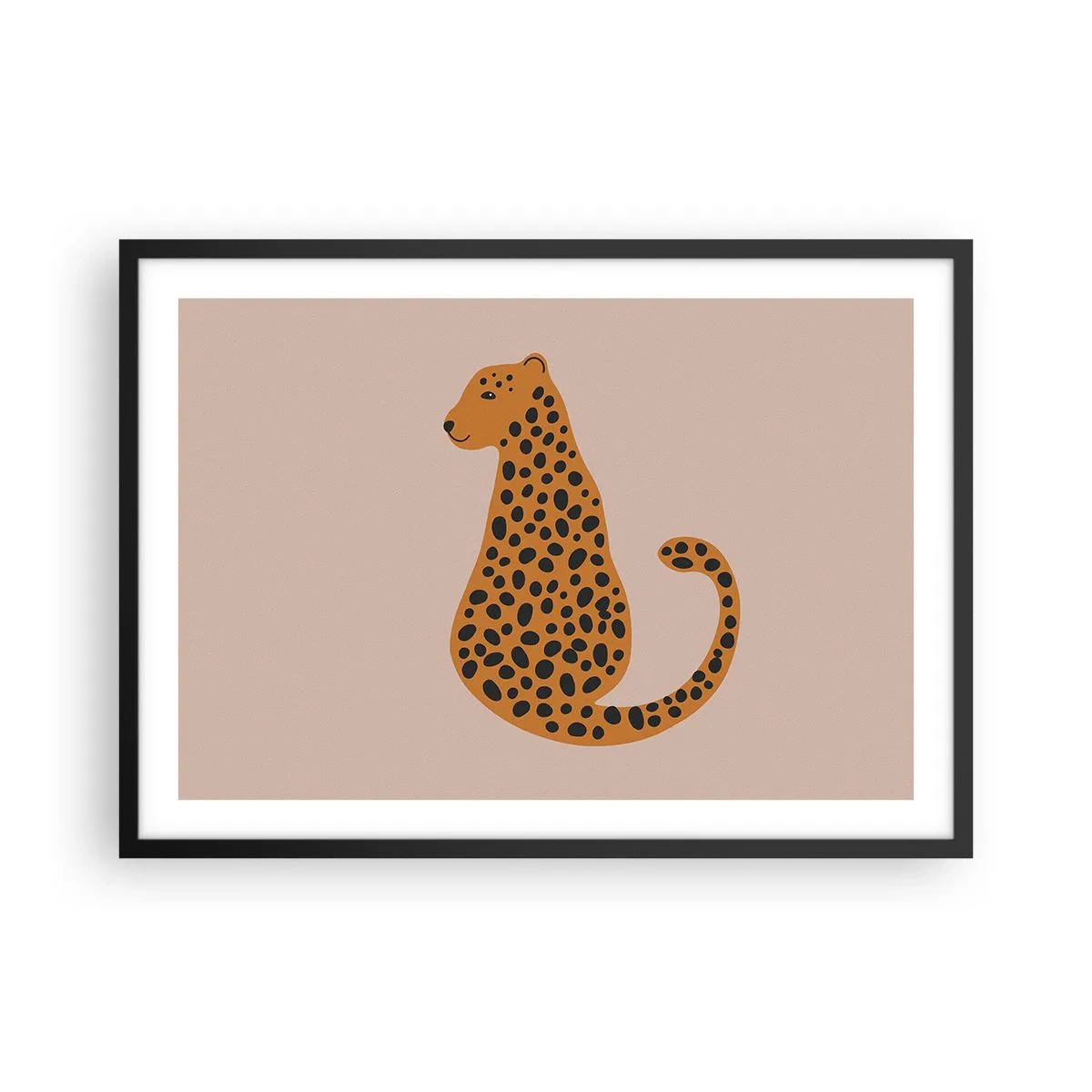 Affiche dans un cadre noir - Poster - Un dessin minimaliste d'une panthère sur fond beige - 70x50cm - La panthère est un motif à la mode - Décoration murale moderne pour le salon et la chambre ARTTOR