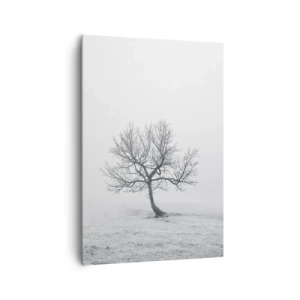 Impression sur toile - Image sur toile - Un arbre solitaire dans le brouillard hivernal dans un champ vide - 70x100cm - Contre le néant - Décoration murale moderne pour le salon et la chambre ARTTOR