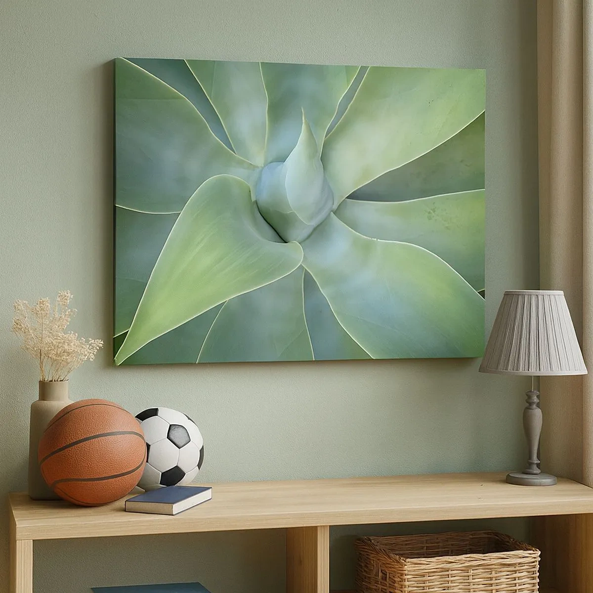 Impression sur toile - Image sur toile - Feuilles d'agave subtiles dans des tons verts - 70x50cm - La naissance de la verdure - Décoration murale moderne pour le salon et la chambre ARTTOR