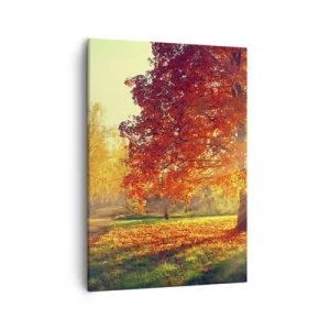 Impression sur toile - Image sur toile - Parc d'automne illuminé par la lumière du soleil - 50x70cm - Le roux est beau - Décoration murale moderne pour le salon et la chambre ARTTOR