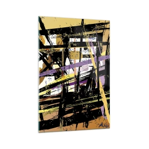 Impression sur verre - Image sur verre - Lignes et formes abstraites sur fond beige - 70x100cm - Une coupe nette - Décoration murale moderne pour le salon et la chambre ARTTOR