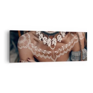 Impression sur toile - Image sur toile - Style bohème avec bijoux coquillages et motif dentelle - 140x50cm - Talismans, rituels de la féminité - Décoration murale moderne pour le salon et la chambre ARTTOR