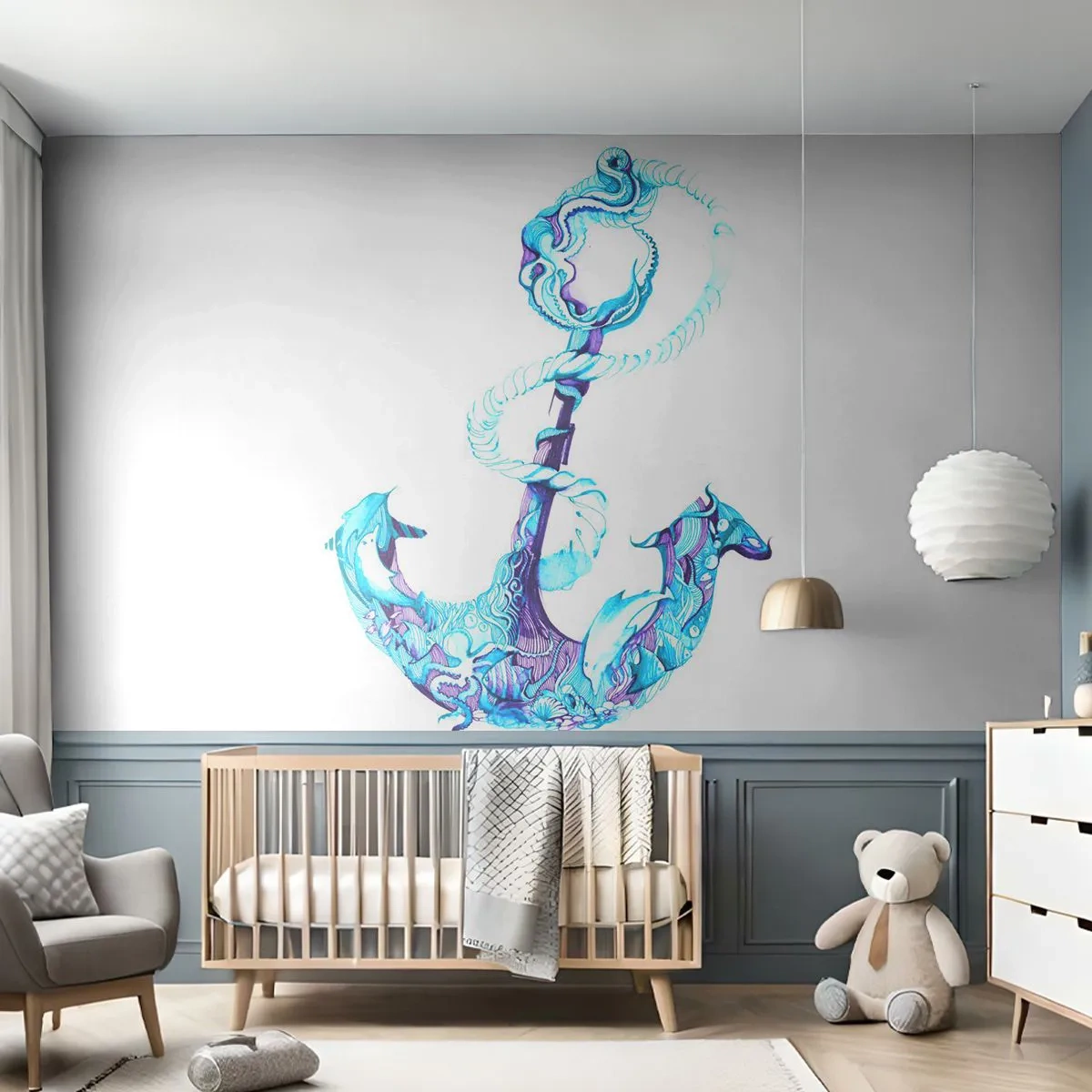 Papier Peint Photo Premium Sand - Ancre artistique avec un motif de créature marine - 100x70cm - Le confident des secrets de la mer - Décoration murale moderne pour le salon et la chambre ARTTOR
