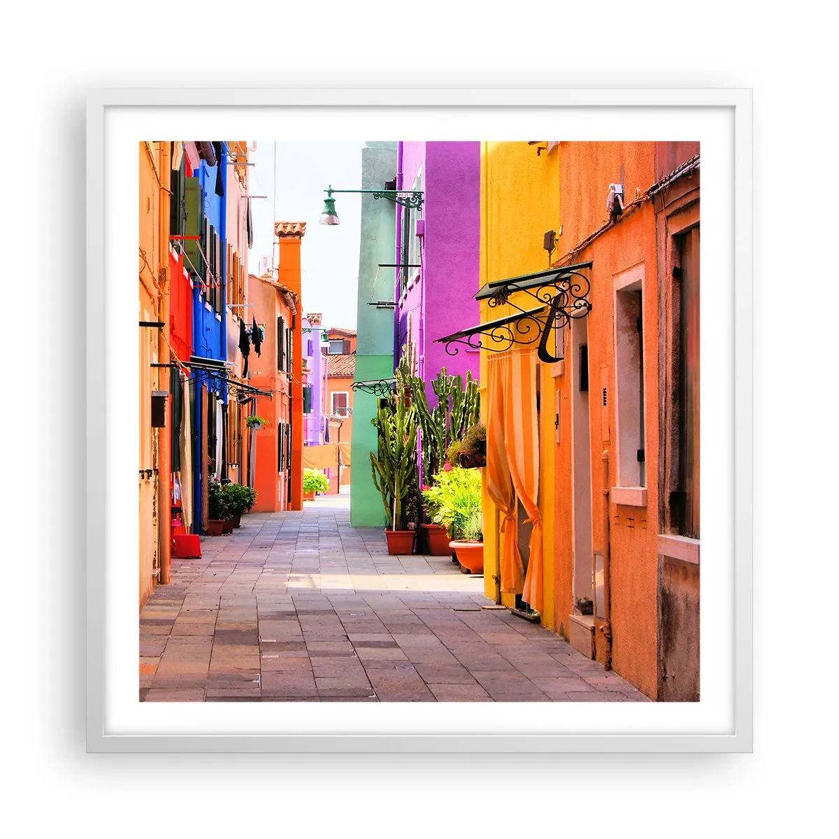 Affiche dans un cadre blanc - Poster - Allée arc-en-ciel - 60x60 cm