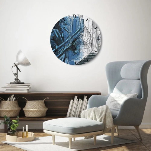 Horloge murale - Pendule murale - Un musicien de jazz dans une interprétation artistique - 30x30cm - Rhapsodie urbaine - Décoration murale moderne pour le salon, la cuisine et la chambre ARTTOR