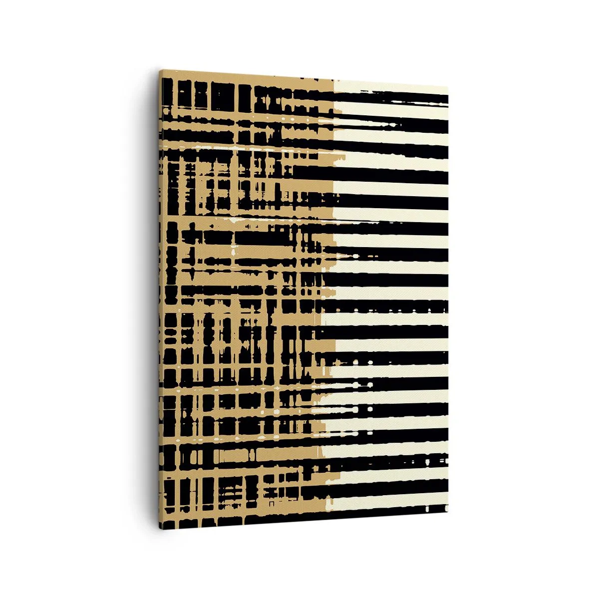 Impression sur toile - Image sur toile - Lignes abstraites en noir, beige et blanc - 50x70cm - Abstraction architecturale - Décoration murale moderne pour le salon et la chambre ARTTOR