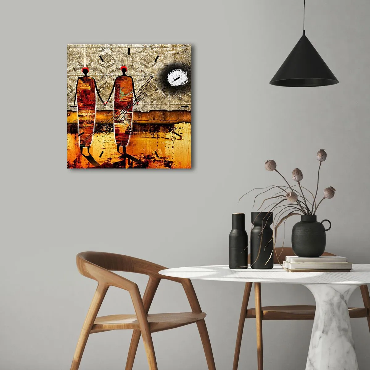 Horloge murale - Pendule murale - Composition ethnique aux couleurs de l'Afrique - 40x40 cm