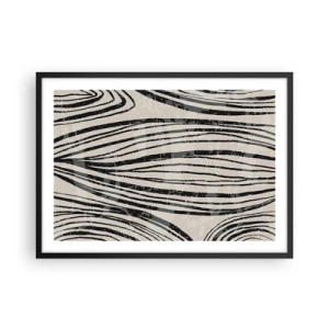 Affiche dans un cadre noir - Poster - Vagues abstraites dans des tons noirs et blancs - 70x50cm - Ligne de marécage - Décoration murale moderne pour le salon et la chambre ARTTOR