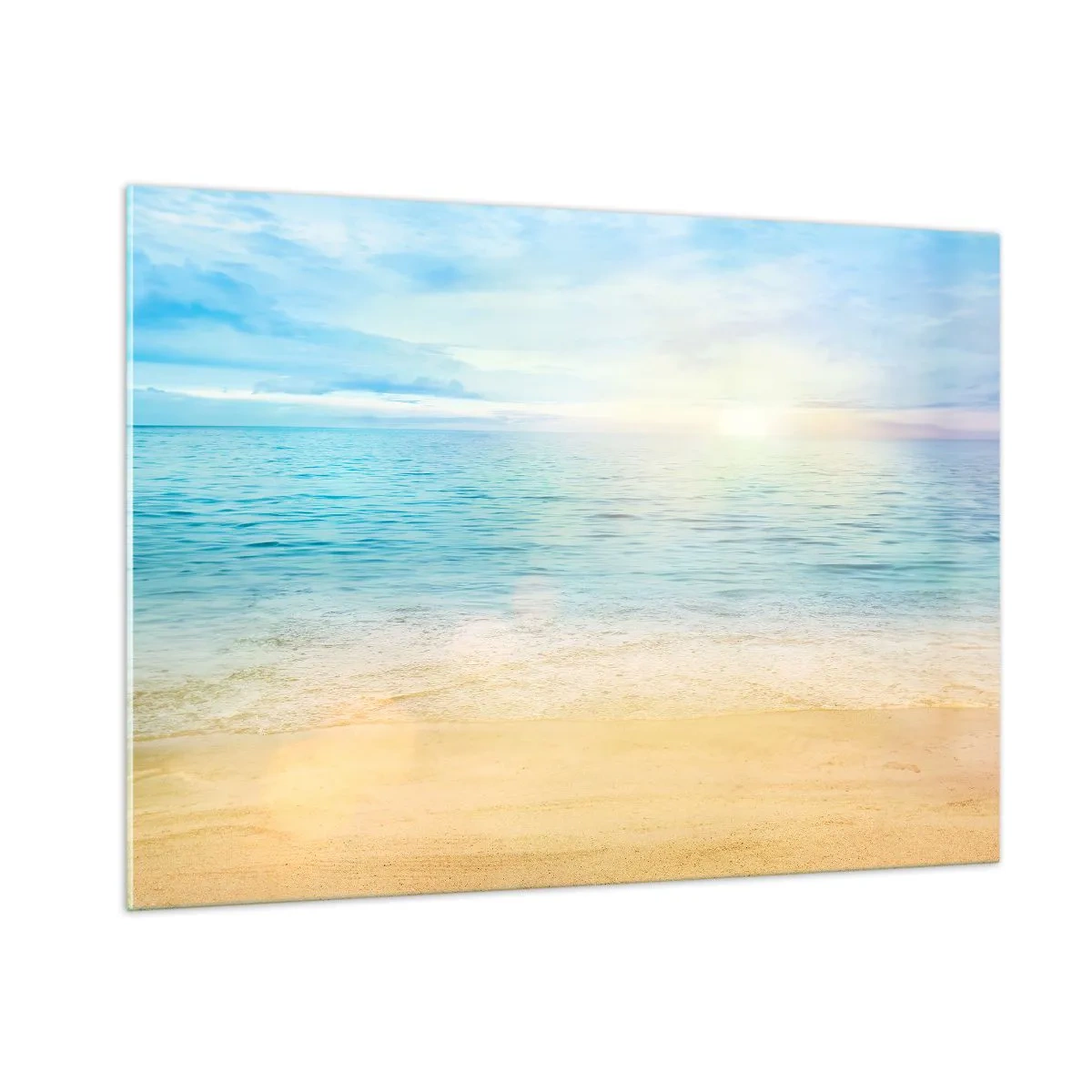Impression sur verre - Image sur verre - Une plage ensoleillée avec une mer et un ciel azur - 100x70cm - Le grand bleu - Décoration murale moderne pour le salon et la chambre ARTTOR