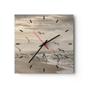 Horloge murale - Pendule murale - Une mouette en vol au-dessus d'un paysage balnéaire - 30x30cm - Le bruit de la mer, le chant des oiseaux - Décoration murale moderne pour le salon et la chambre ARTTOR
