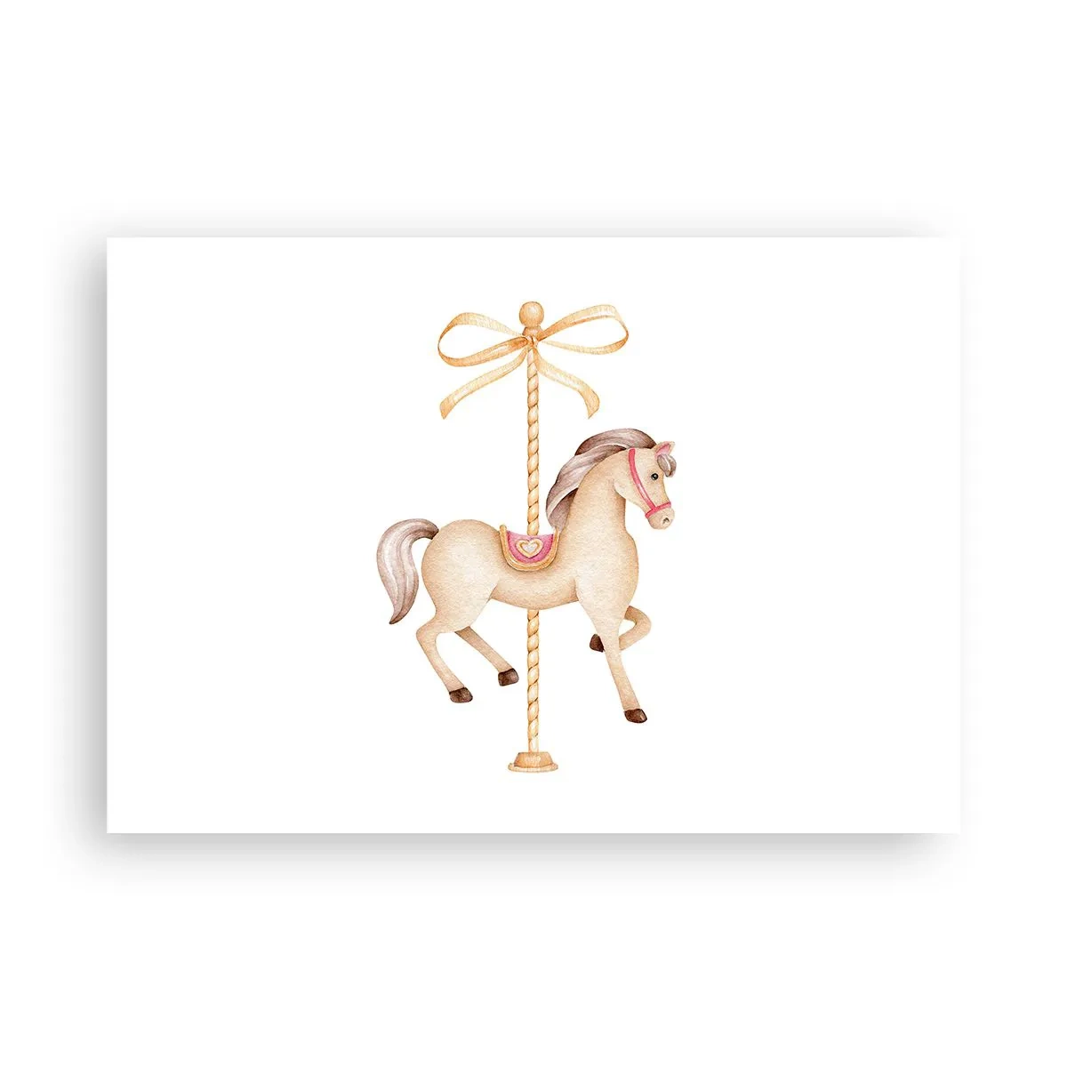 Affiche - Poster - Un cheval de carrousel avec un arc dans des pastels délicats - 100x70cm - Un trot gracieux - Décoration murale moderne pour le salon et la chambre ARTTOR