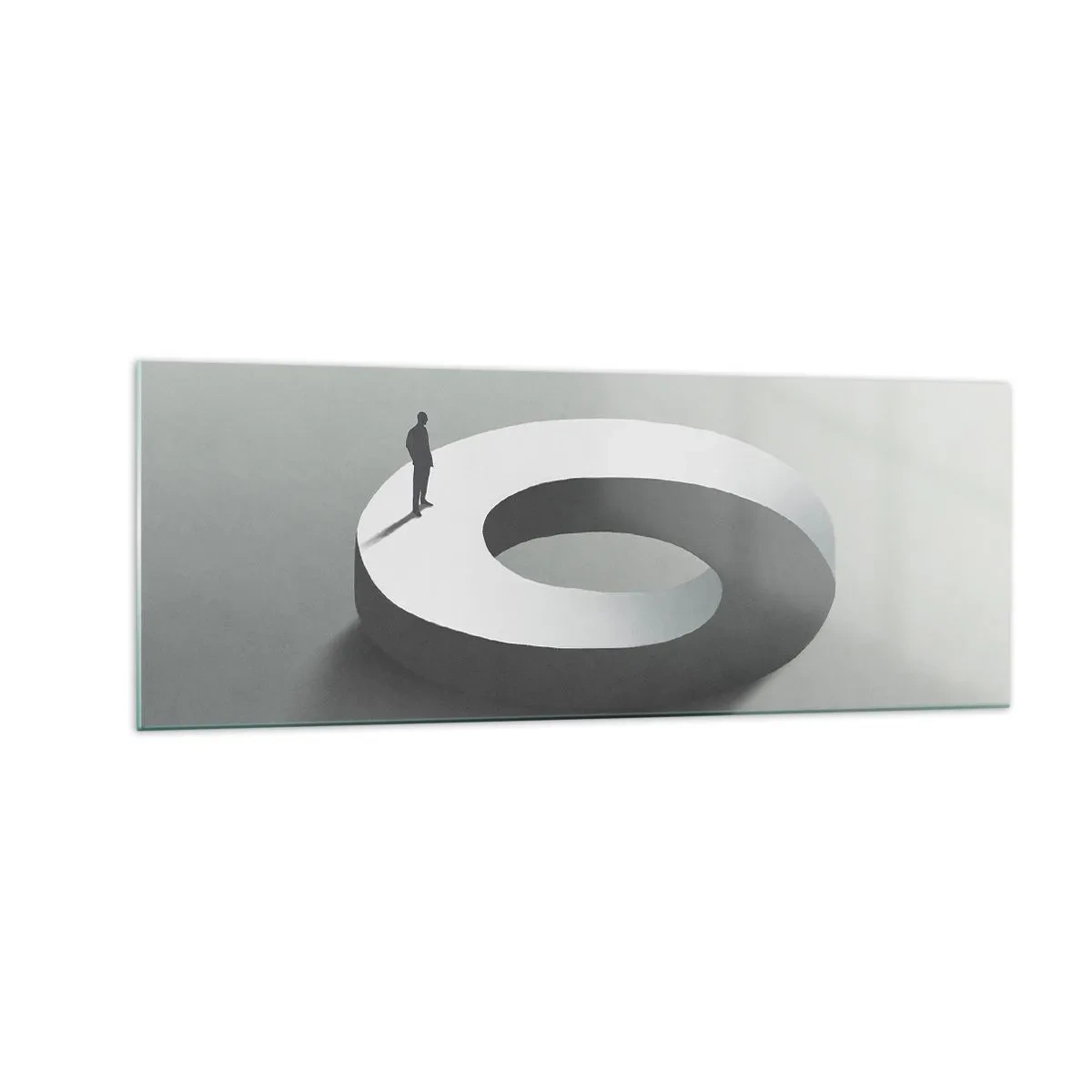 Impression sur verre - Image sur verre - Un homme sur une structure grise et abstraite - 140x50cm - Et sois intelligent ici - Décoration murale moderne pour le salon et la chambre ARTTOR