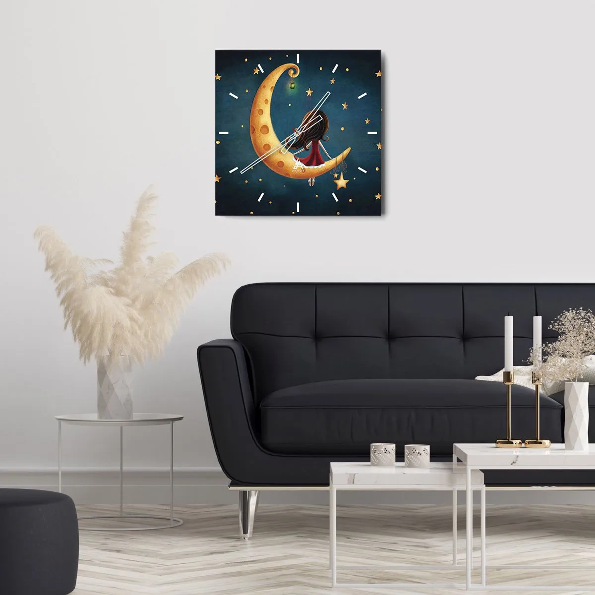 Horloge murale - Pendule murale - Une fille sur la lune entourée d'étoiles - 30x30cm - Il était une fois... - Décoration murale moderne pour le salon et la chambre ARTTOR