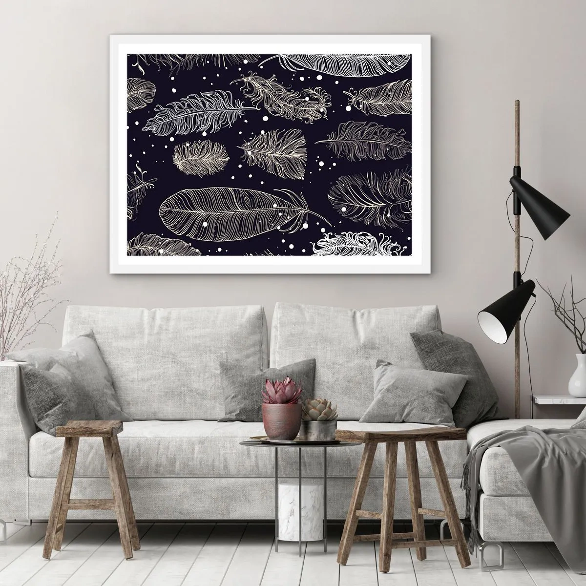 Affiche dans un cadre blanc - Poster - Toile de plumes - 70x50 cm