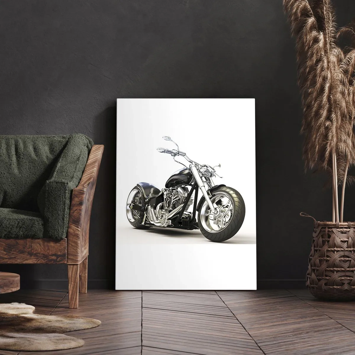 Impression sur toile - Image sur toile - Moto noire élégante sur fond blanc - 50x70cm - Force de caractère - Décoration murale moderne pour le salon et la chambre ARTTOR