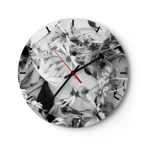 Horloge murale - Pendule murale - Fleurs noires et blanches dispersées sur un fond clair dans un arrangement décontracté - 30x30cm - Non-un bouquet de fleurs - Décoration murale moderne pour le salon, la cuisine et la chambre ARTTOR