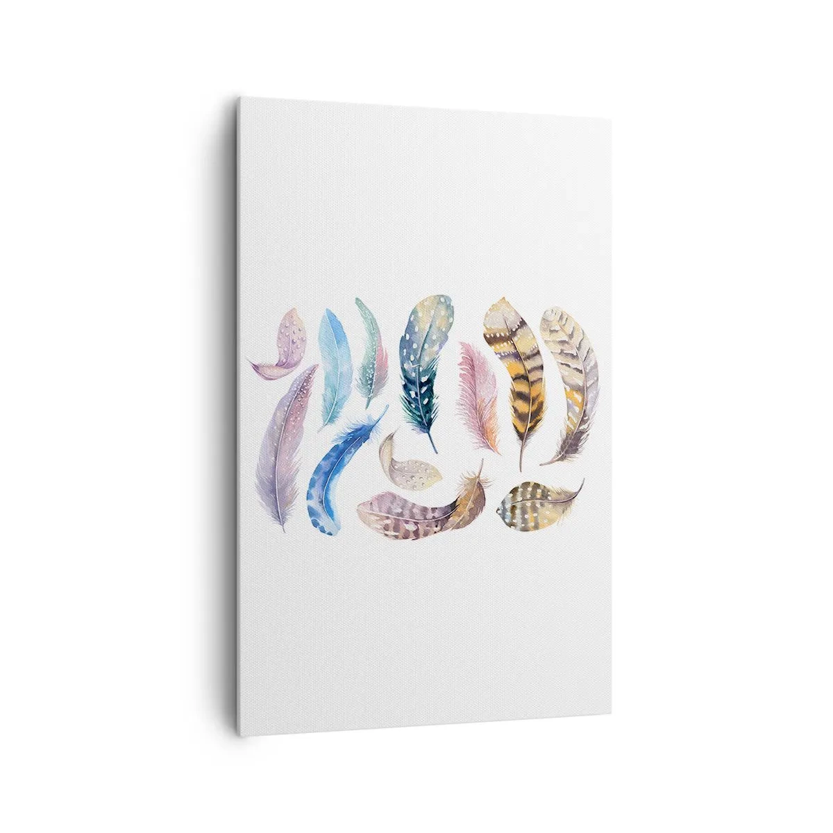 Impression sur toile - Image sur toile - Plumes colorées dans un style aquarelle délicat - 80x120cm - Léger, bariolé et multicolore - Décoration murale moderne pour le salon et la chambre ARTTOR
