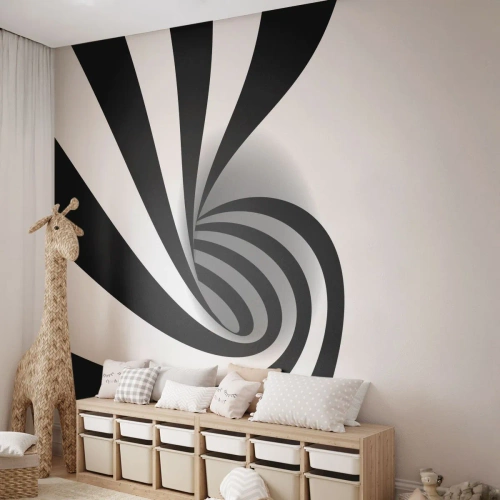 Papier Peint Photo Premium Canvas - Vortex optique abstrait en noir et blanc - 100x70cm - Et pourtant ça tourne - Décoration murale moderne pour le salon et la chambre ARTTOR