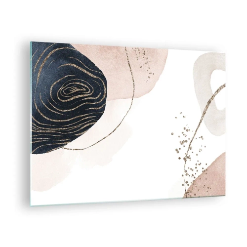 Impression sur verre - Image sur verre - Formes abstraites avec des accents dorés - 70x50cm - Tout coule - Décoration murale moderne pour le salon et la chambre ARTTOR