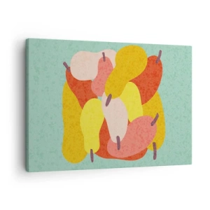 Impression sur toile - Image sur toile - Poires abstraites colorées sur fond vert - 70x50cm - Essayez le soleil d'été - Décoration murale moderne pour le salon et la chambre ARTTOR