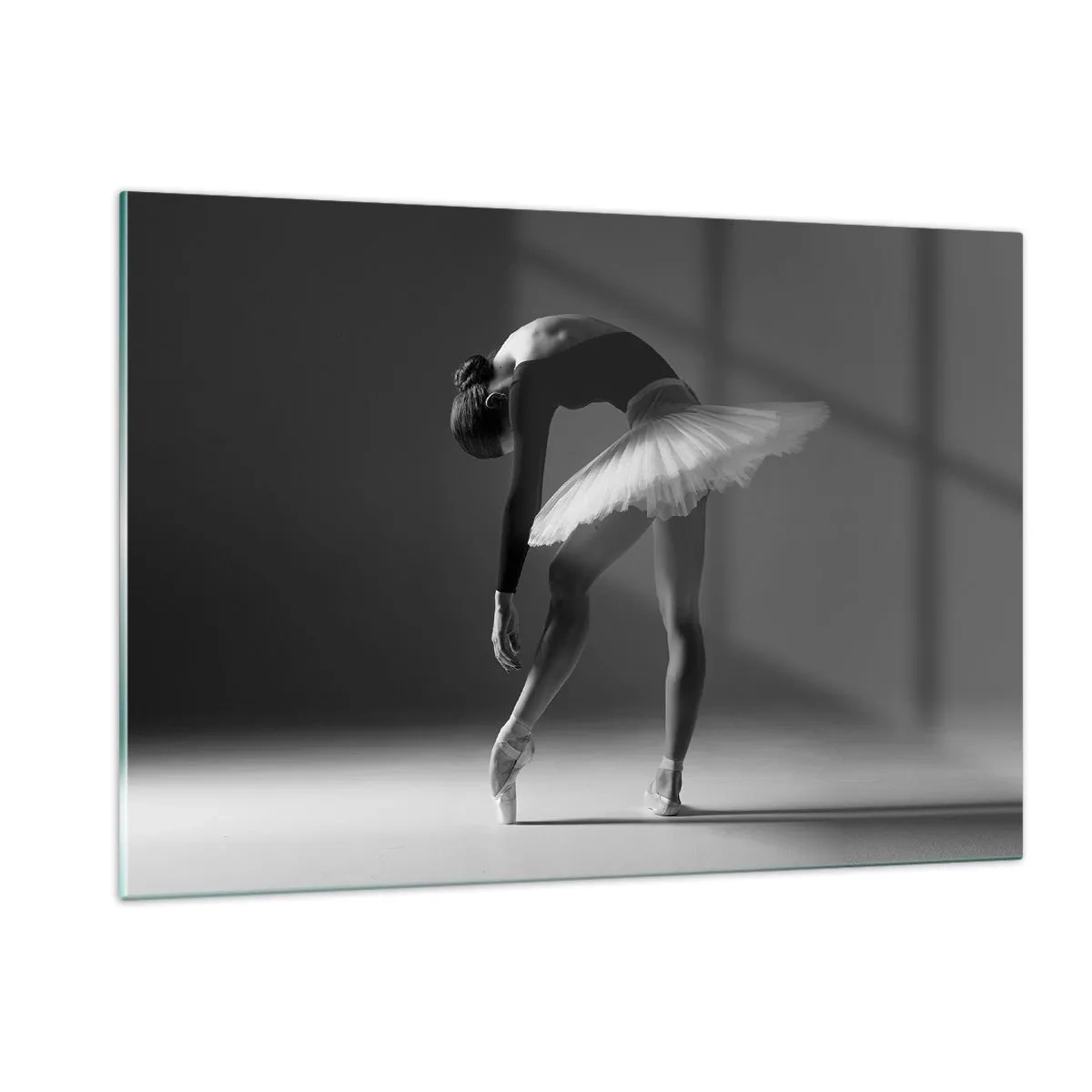 Impression sur verre - Image sur verre - Silhouette noire et blanche d'une ballerine dans une pose gracieuse - 120x80cm - Belle ballerine - Décoration murale moderne pour le salon et la chambre ARTTOR