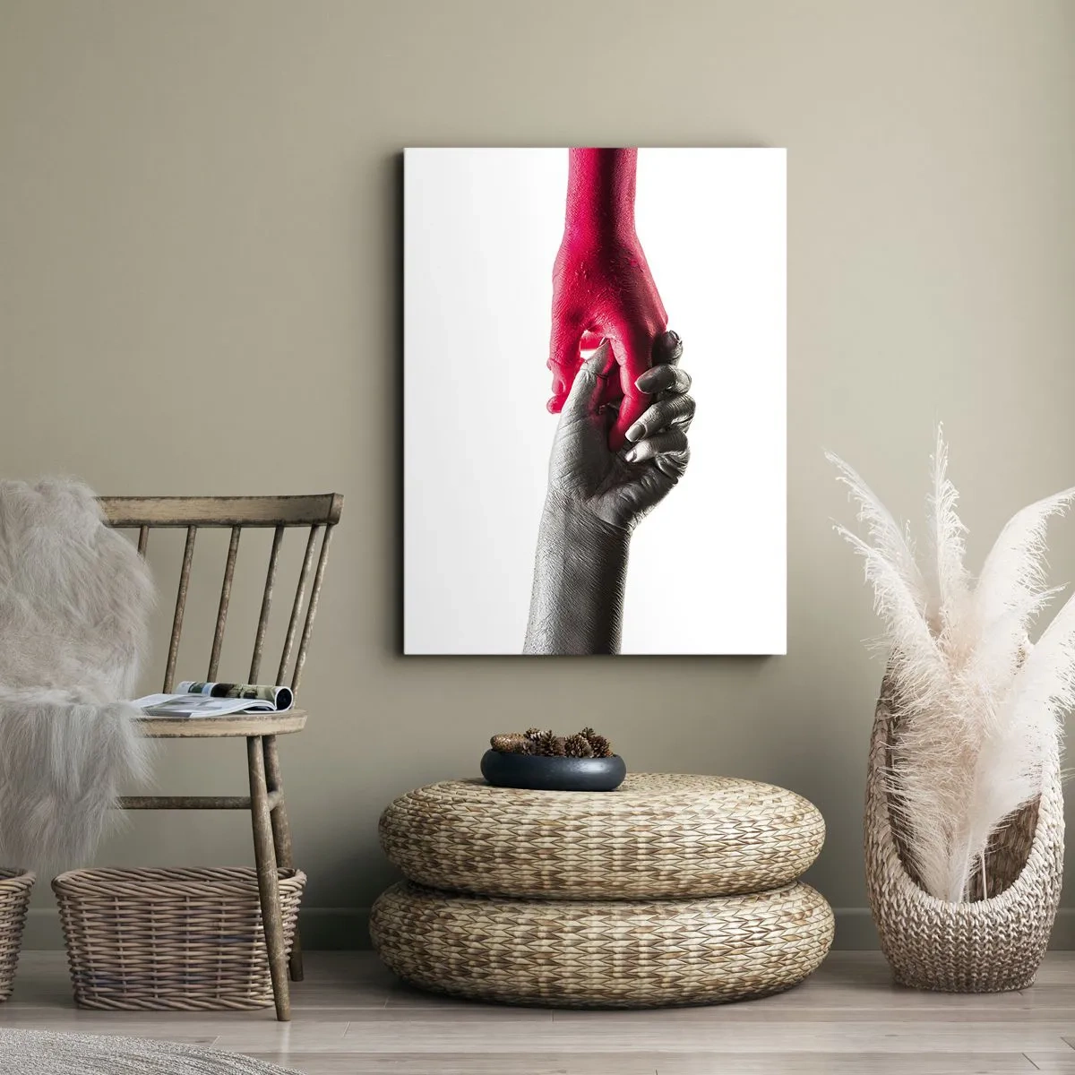 Impression sur toile - Image sur toile - Aiguilles symboliques en argent et rouge - 70x100cm - Ensemble, bien que différents - Décoration murale moderne pour le salon et la chambre ARTTOR