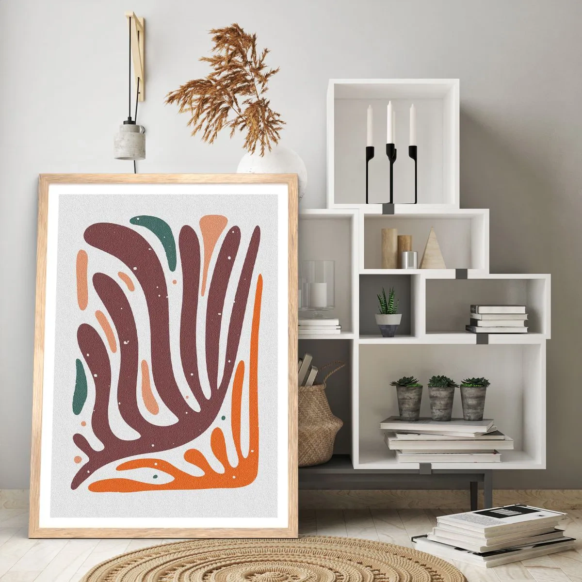 Affiche dans un chêne clair - Poster - Composition organique rayonnante - 70x100 cm