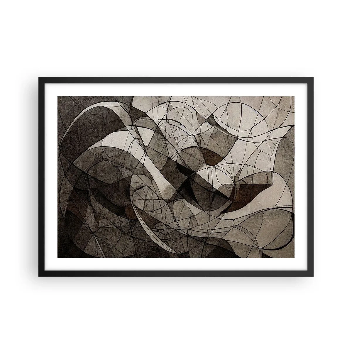 Affiche dans un cadre noir - Poster - Motif abstrait dans des tons marron et terreux - 70x50cm - Circulation des couleurs de la terre - Décoration murale moderne pour le salon et la chambre ARTTOR