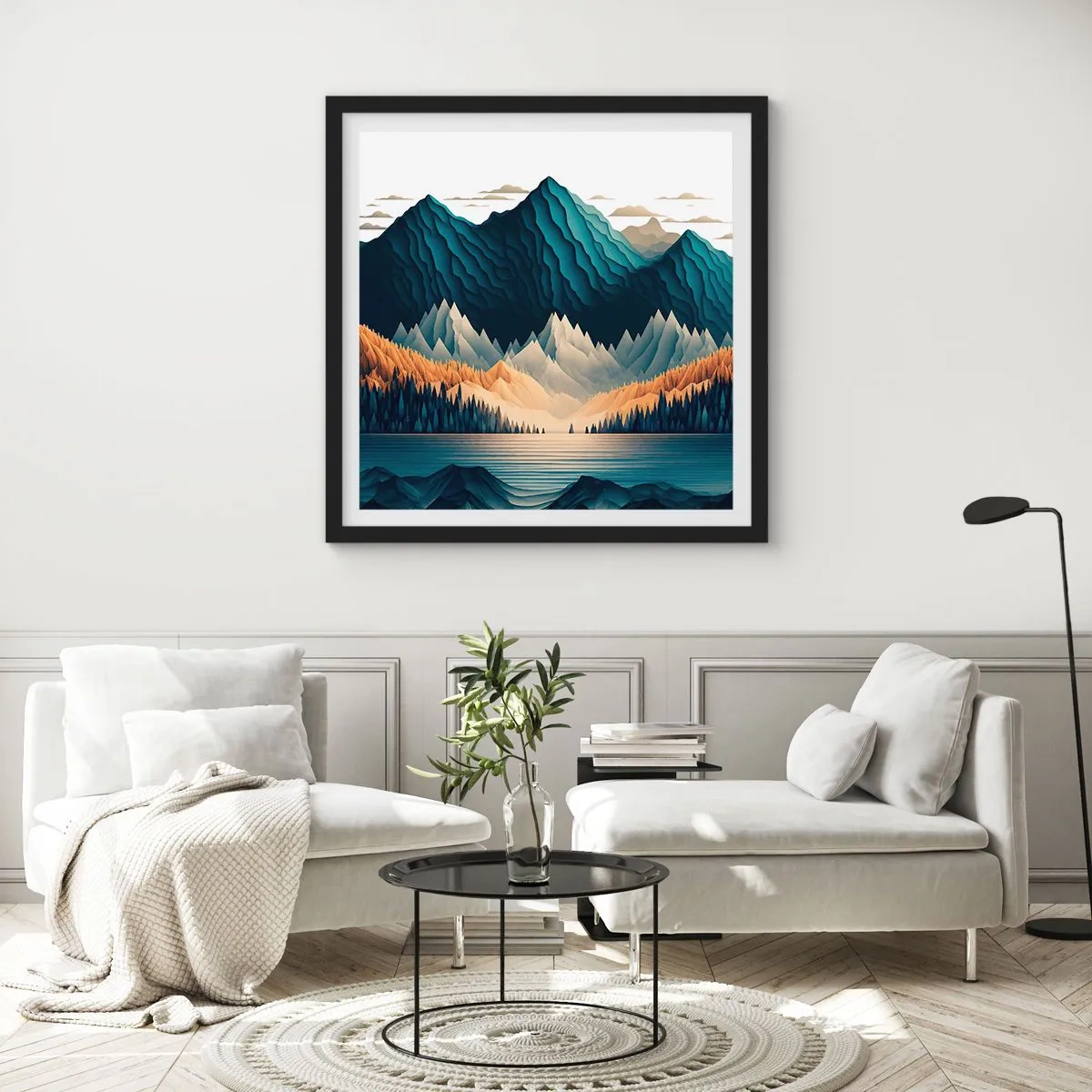 Affiche dans un cadre noir - Poster - Paysage de montagne parfait - 50x50 cm