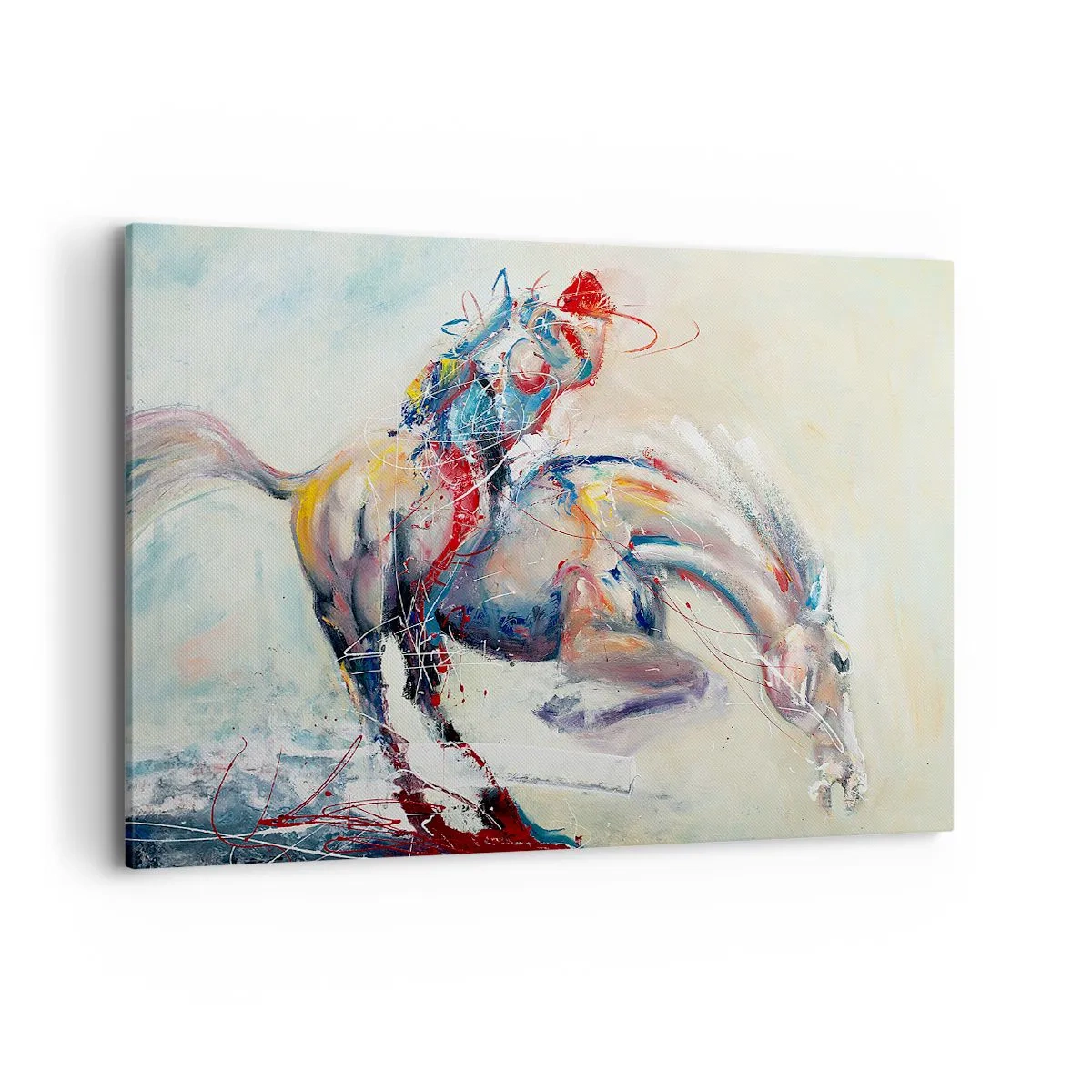 Impression sur toile - Image sur toile - Une image dynamique d'un cheval dans un style artistique abstrait. - 120x80cm - Accrochez-vous, nous décollons - Décoration murale moderne pour le salon et la chambre ARTTOR