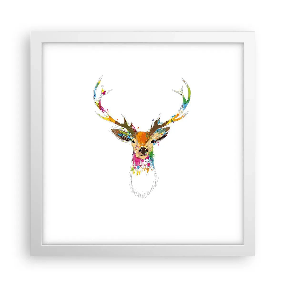Affiche dans un cadre blanc - Poster - Un cerf doux baigné de couleur - 30x30 cm