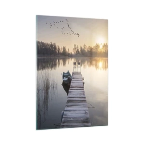 Impression sur verre - Image sur verre - Matinée au bord du lac avec une jetée - 50x70cm - Je reviendrai - Décoration murale moderne pour le salon et la chambre ARTTOR