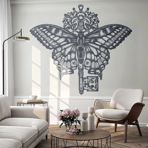 Papier Peint Autocollant Deluxe Sticker - Tous les secrets du coeur - Abstraction, Papillon, Clé - 350x256 cm