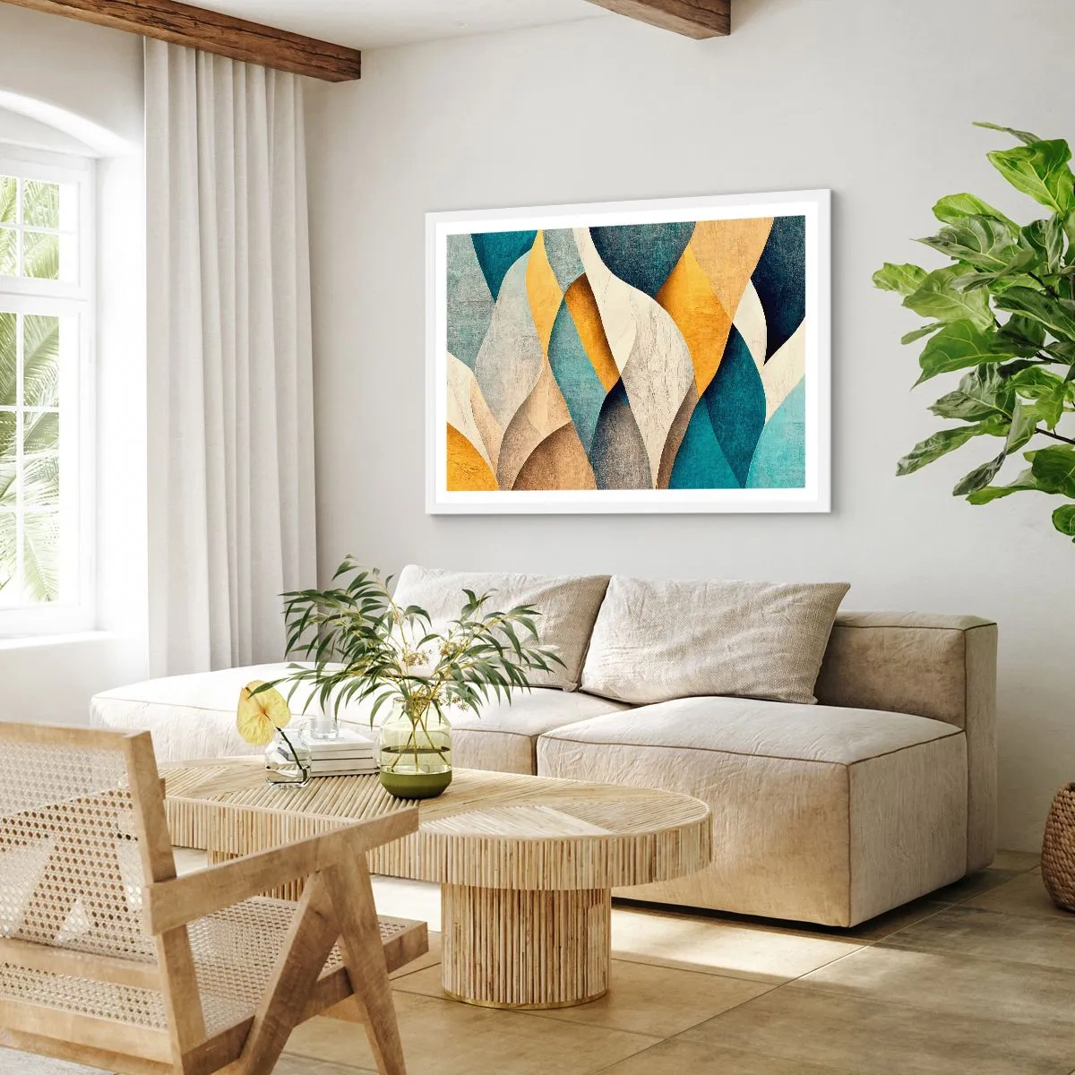 Affiche dans un cadre blanc - Poster - Rythme et vague - 70x50 cm