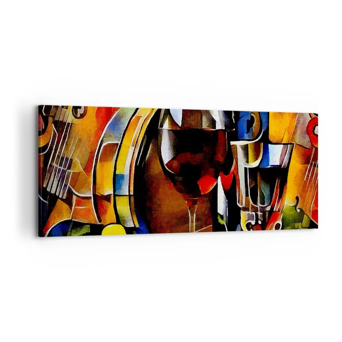 Impression sur toile - Image sur toile - Nature morte abstraite avec verres et instruments - 120x50cm - Et le monde prend des couleurs - Décoration murale moderne pour le salon et la chambre ARTTOR
