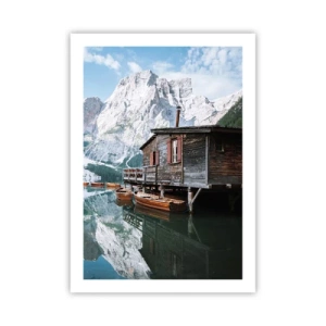 Affiche - Poster - Maison en bois sur un lac de montagne - 50x70cm - Un matin cristallin en montagne - Décoration murale moderne pour le salon et la chambre ARTTOR