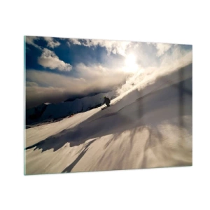 Impression sur verre - Image sur verre - Un skieur dévalant une pente à la lumière du soleil d'hiver - 100x70cm - Défi montagne accepté - Décoration murale moderne pour le salon et la chambre ARTTOR