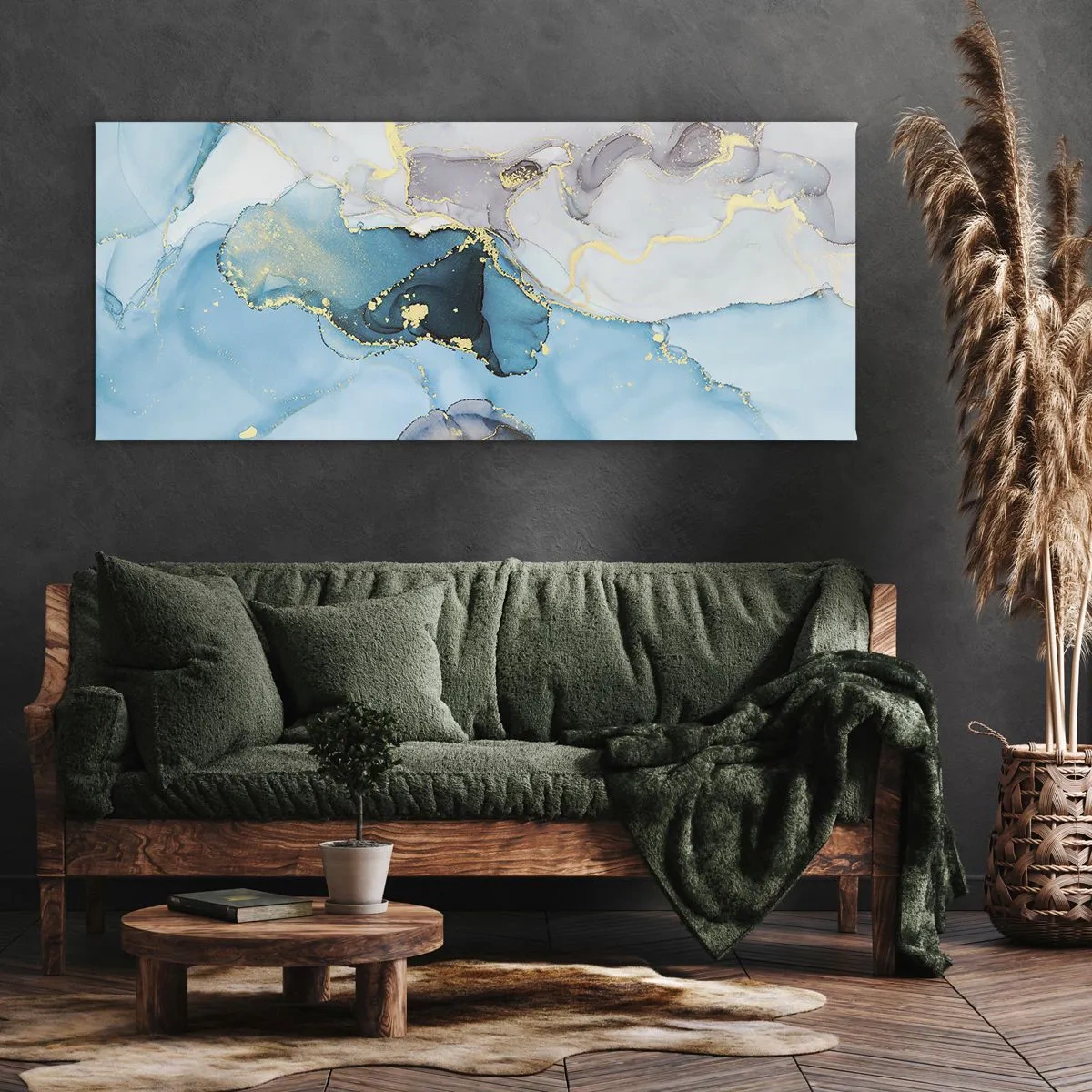 Impression sur toile - Image sur toile - Etude de la rencontre gris et turquoise - 90x30 cm