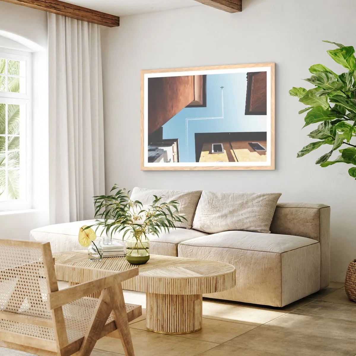 Affiche dans un chêne clair - Poster - Au-dessus du labyrinthe de la ville - 91x61 cm