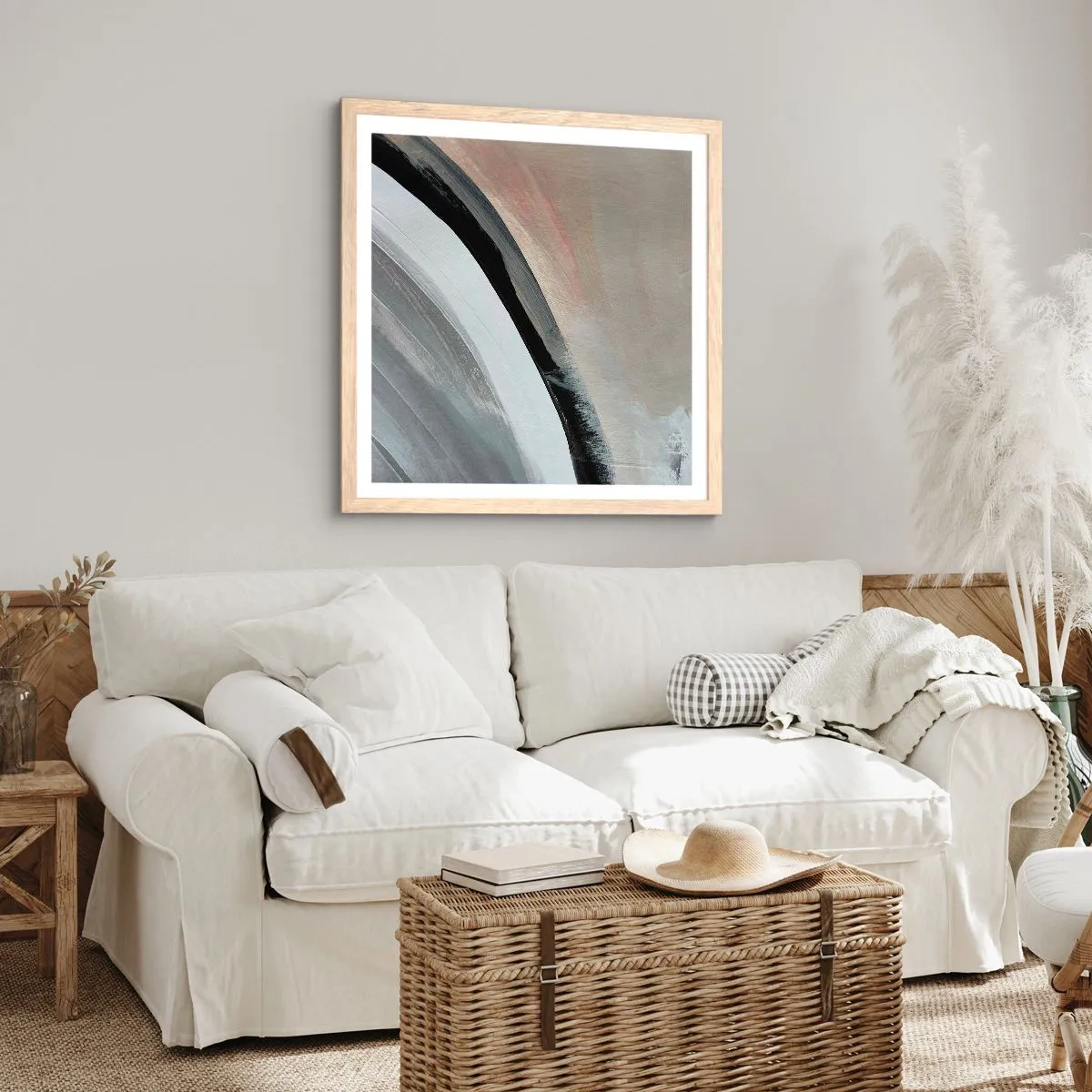 Affiche dans un chêne clair - Poster - Composition : arc de noir et gris - 60x60 cm