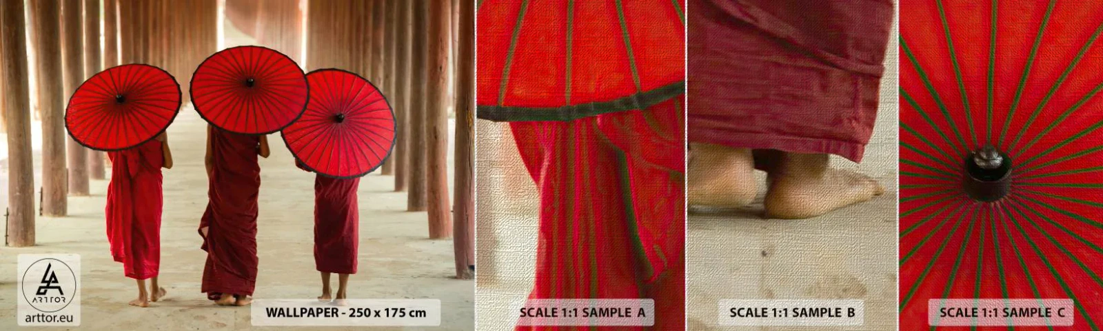 Échantillon de Papier Peint Premium Canvas - Sur la route du pays pure - Asie, Birmanie, Femmes - 100x30 cm