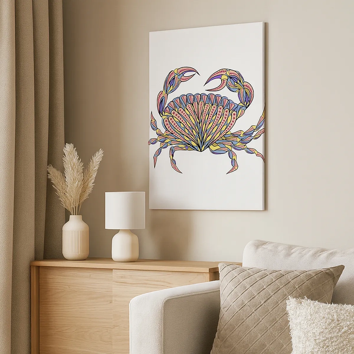 Impression sur toile - Image sur toile - Crabe coloré dans un style artistique - 50x70cm - Bijoux de la mer - Décoration murale moderne pour le salon et la chambre ARTTOR