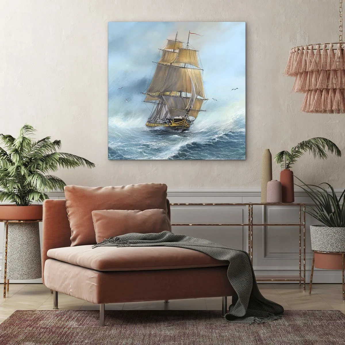 Impression sur toile - Image sur toile - Se précipitant sur les vagues - 50x50 cm