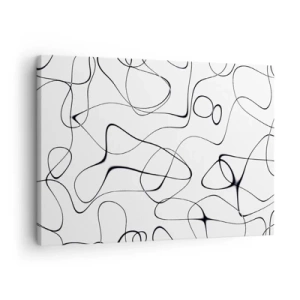 Impression sur toile - Image sur toile - Lignes noires abstraites sur fond blanc dans un style minimaliste - 70x50cm - Le chemin de la vie, les voies du hasard - Décoration murale moderne pour le salon et la chambre ARTTOR