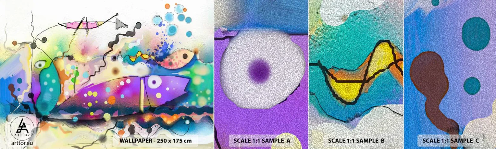 Échantillon de Papier Peint Premium Sand - Sans mots! - Abstraction, Poisson, Graphique - 100x30 cm