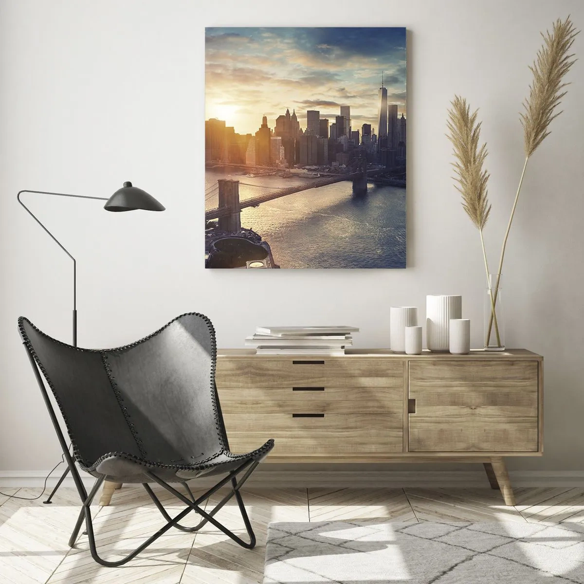 Impression sur verre - Image sur verre - Vue de la ville au coucher du soleil avec le pont au premier plan - 50x70cm - Monument de la culture occidentale - Décoration murale moderne pour le salon et la chambre ARTTOR
