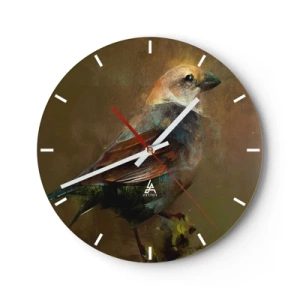 Horloge murale - Pendule murale - Un oiseau coloré sur un fond aux tons marron - 30x30cm - Un moineau, un petit oiseau - Décoration murale moderne pour le salon, la cuisine et la chambre ARTTOR