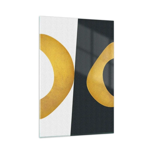 Impression sur verre - Image sur verre - Formes géométriques en or sur fond blanc et foncé - 80x120cm - Avant tout : l’or - Décoration murale moderne pour le salon et la chambre ARTTOR