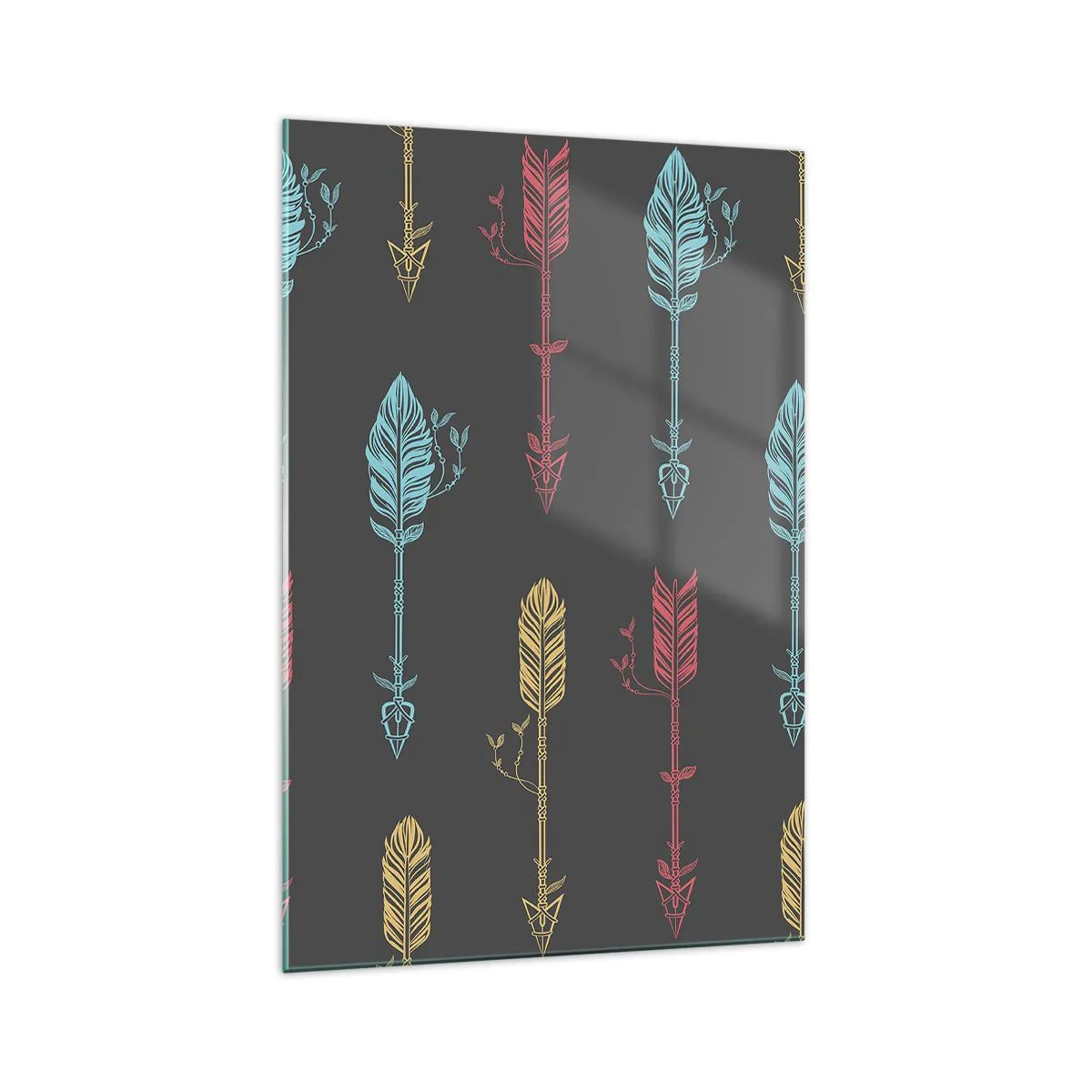 Impression sur verre - Image sur verre - Motif de flèche stylisée aux couleurs pastel sur fond sombre - 70x100cm - Dans l'ordonnance - Décoration murale moderne pour le salon et la chambre ARTTOR