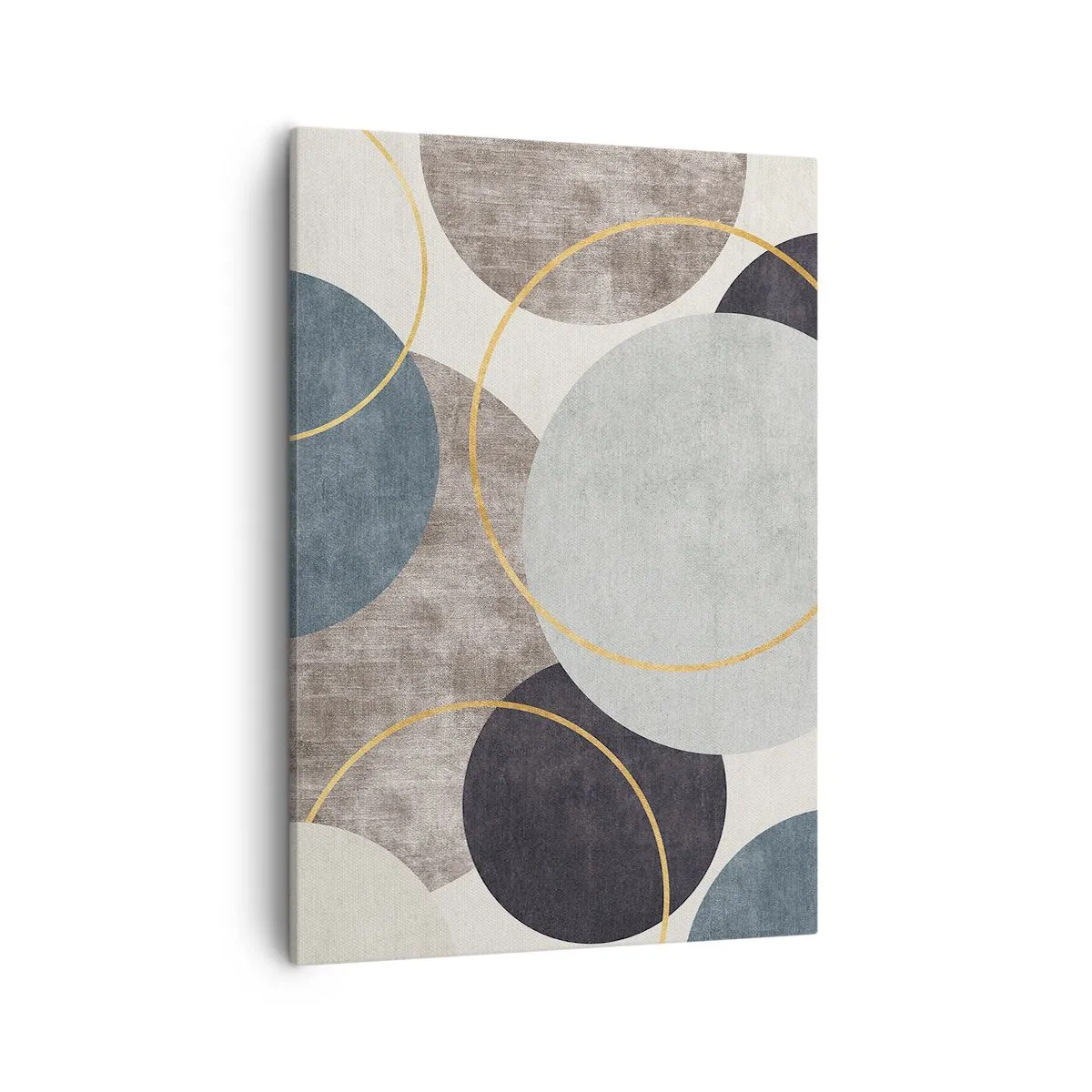 Impression sur toile - Image sur toile - Cercles géométriques dans les tons de gris, bleu et or - 50x70cm - Cercles sur cercles - Décoration murale moderne pour le salon et la chambre ARTTOR